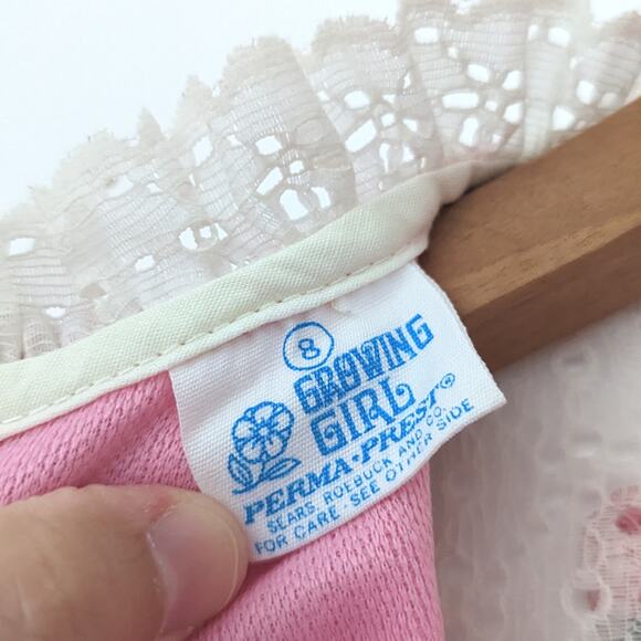 Vintage Growing Girls Dress Size 8 Pink Boho Lace Polyester Midi/Maxi Hippie - Picture 6 of 6